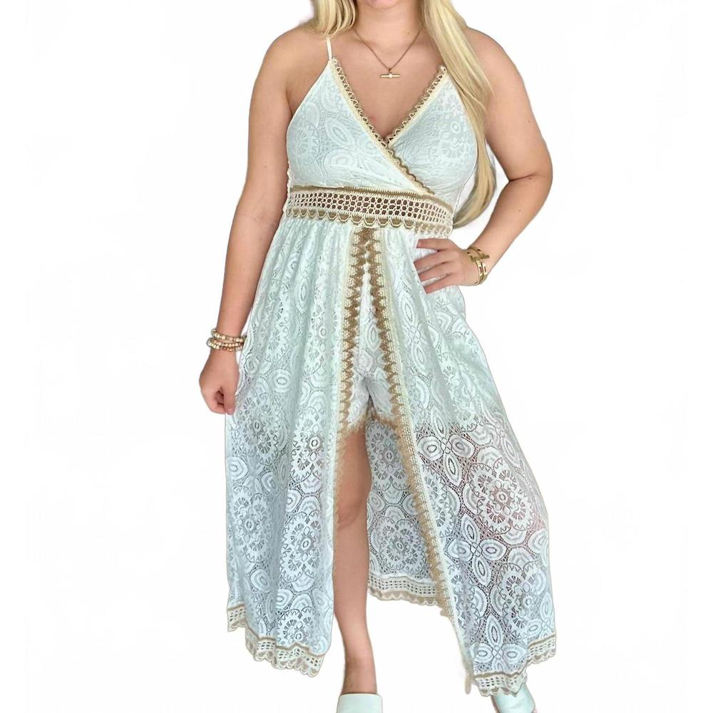 NEW ORIGINAL USA geo floral lace crochet accents maxi dress in white